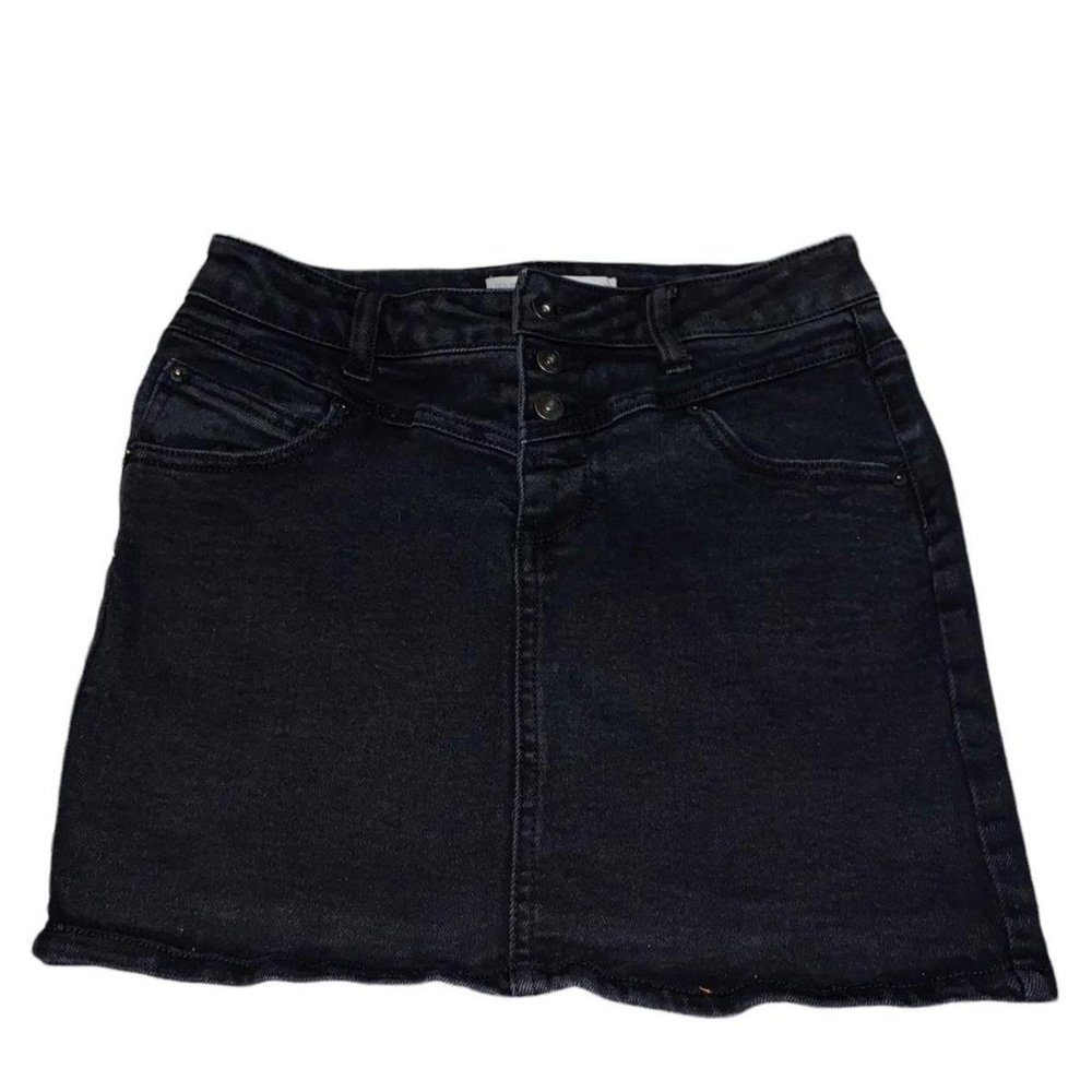 Vanilla Star Mini Skirt Women 14 Black High Waisted Denim Button-Fly Regular Fit